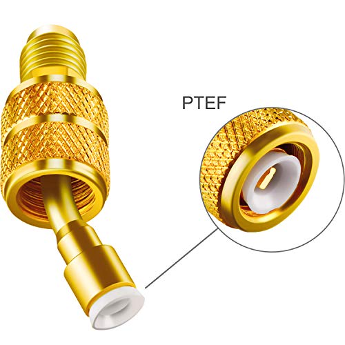 Chinco 2 Pcs R410a Adapter for Mini Split Charging Adapter Vacuum Port with Thimble 5/16 Inch Female Quick Coupler to 1/4 Inch Male Flare for Air Conditioner HVAC Refrigeration (45 Angle) - Image 3